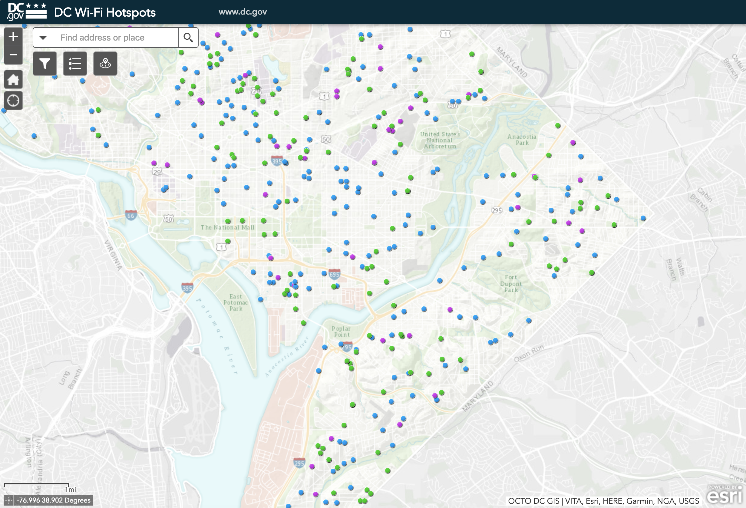 Map of Wifi Hotspots in DC
