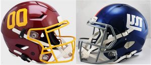 Washington Football Team and New York Giant Helmets