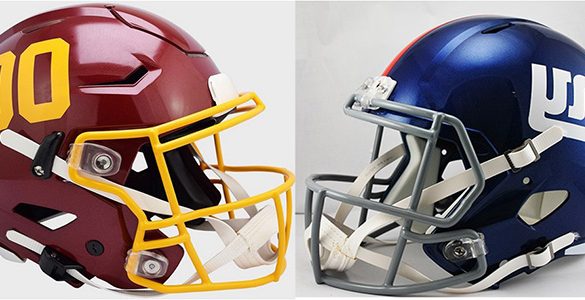 Washington Football Team and New York Giant Helmets