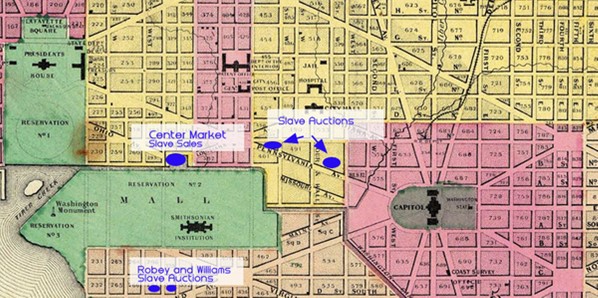 Map showing Slave Pen Locations in DC