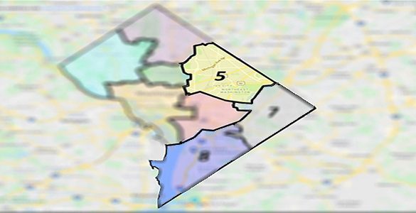 DC Ward map with Ward 5 Highlighted and Wards 7 and 8 blurred