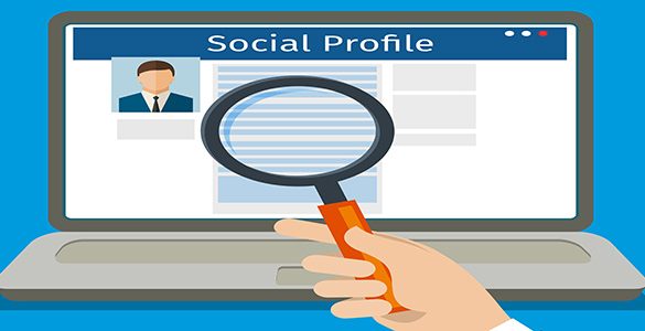 Search Social Profile. Laptop with social network.