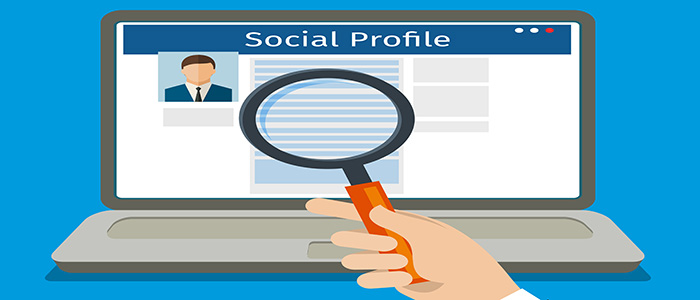 Search Social Profile. Laptop with social network.